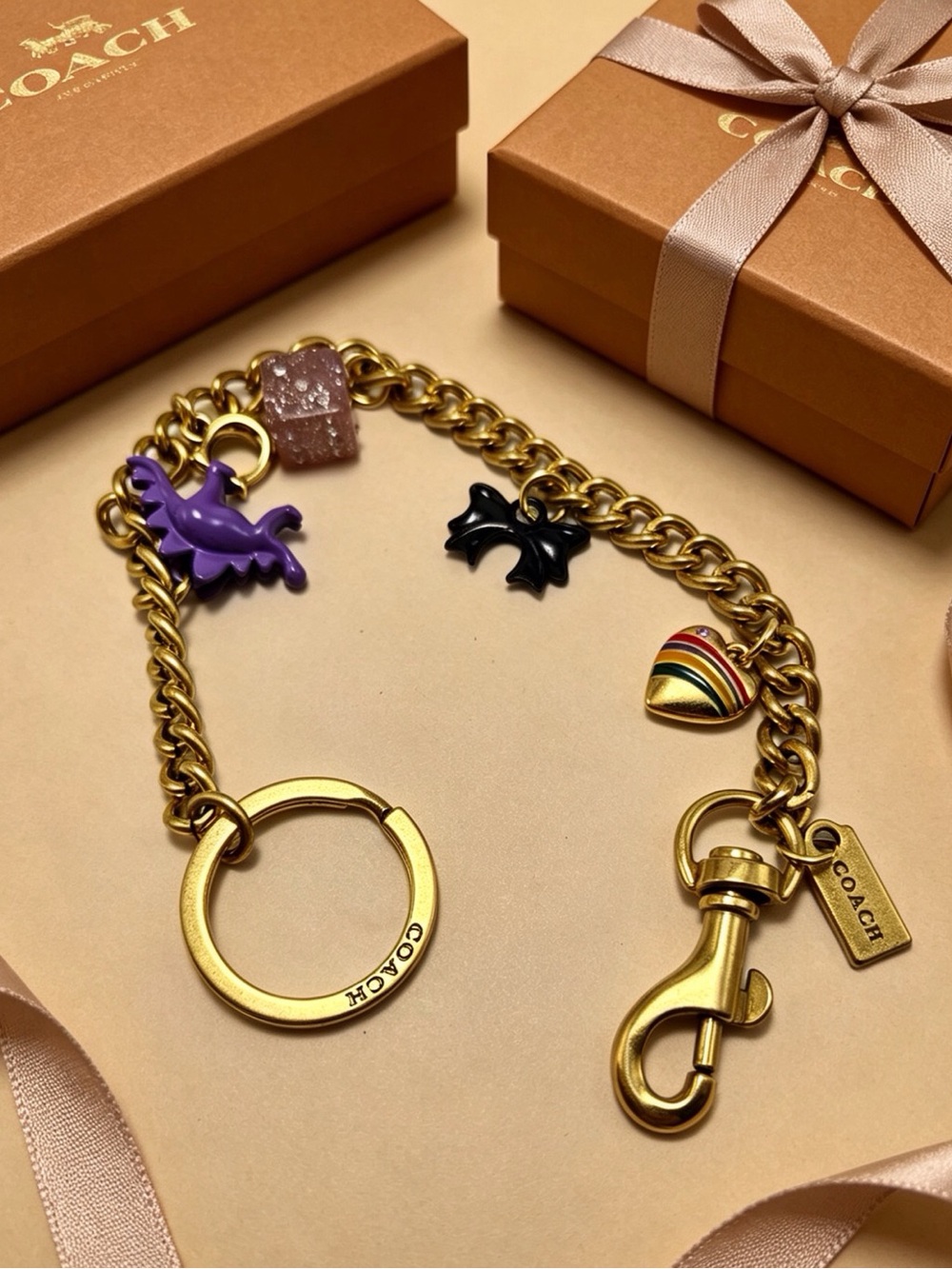 💜 Coach Multi Charm Chain Bag Charm Keychain
